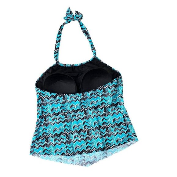 Sea & Sand Plus Size High Neck Tankini Top Women's Swimwear Blue/Black - Picture 2 of 10